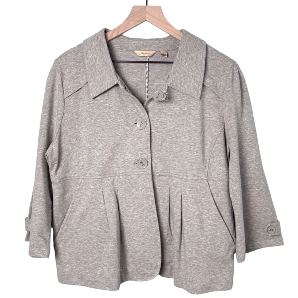 Motto Women's Cropped Pea Coat Heather Gray Pleated Button-Up Size-L NWT